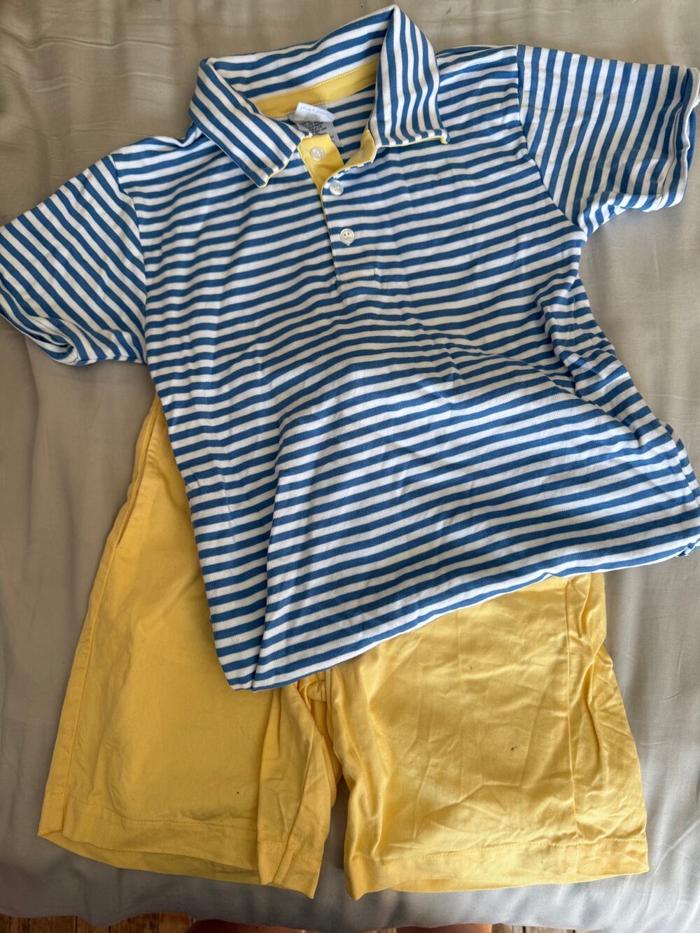 Bella Bliss blue stripe polo shirt and yellow shorts size 10